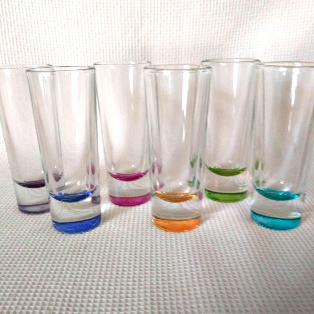 6 Crisa Rainbow Color Bottom Shot Glasses 2oz